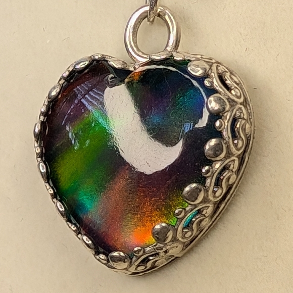 Aurora Borealis Opal Heart Necklace - Picture 9 of 11